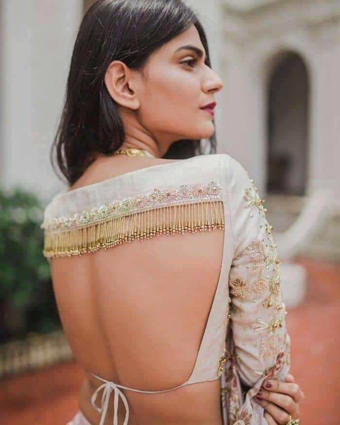 Back Less Blouse Design for Silk Saree