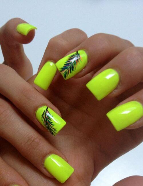 Neon Nails With Feather