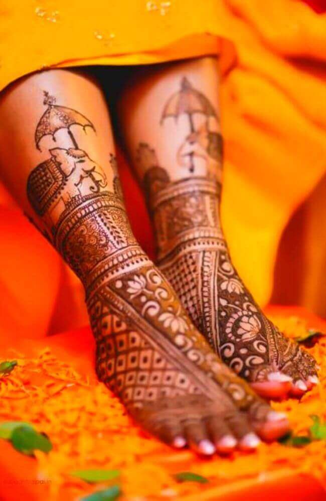 Elephant motif Bridal Mehndi designs on Legs