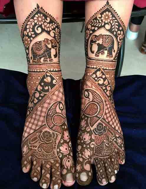 Peacocok and Elephant Motifs on Feet