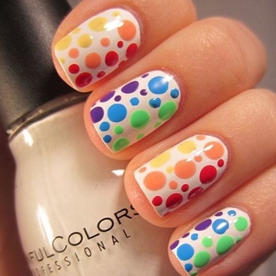 Rainbow Nails with Dotted Design