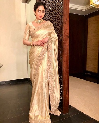Sreedevi in Golden Plain Saree
