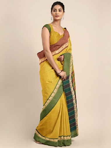 Yellow Solid Pure Cotton Saree