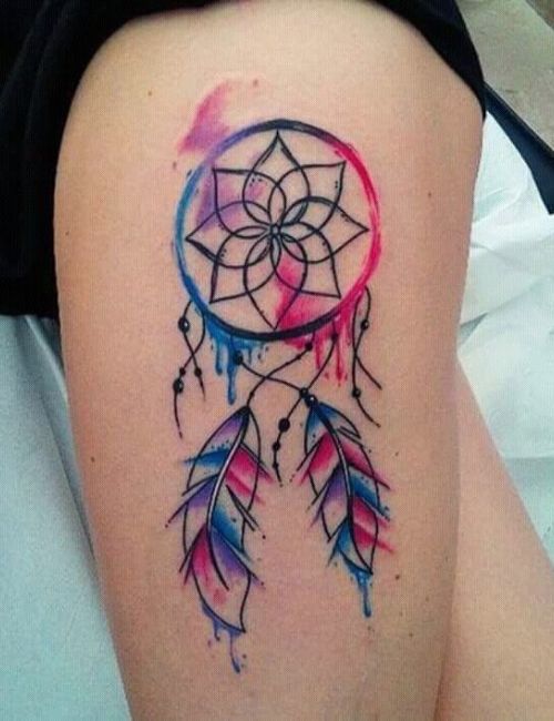 Dream catcher tattoo on left thighs