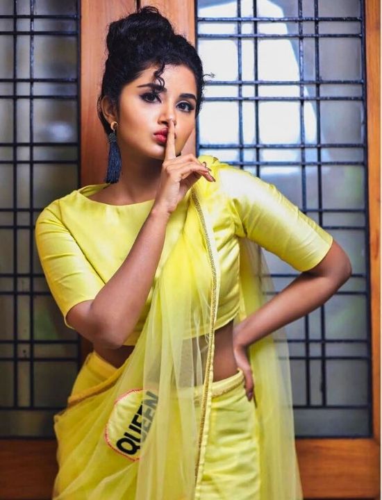 anupama parameswaran in net yellow saree