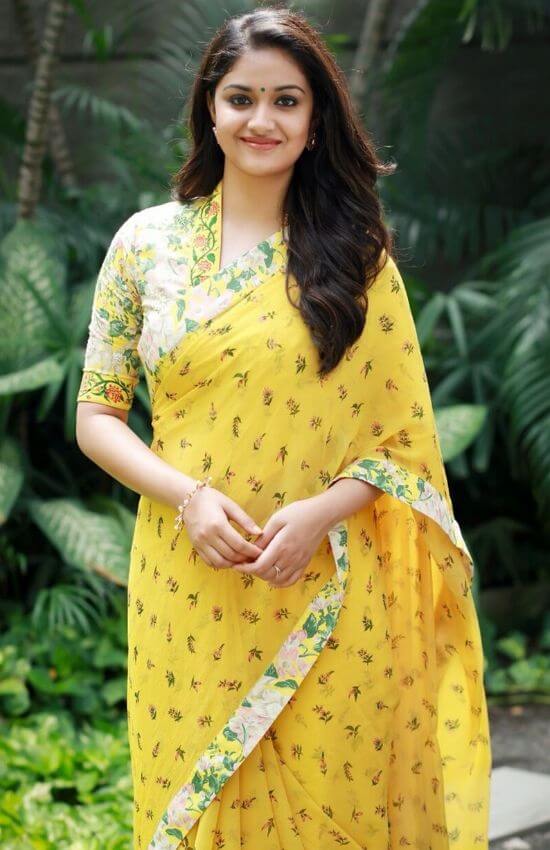 cute-actress-keerthy-suresh-yellow-saree-wallpaper