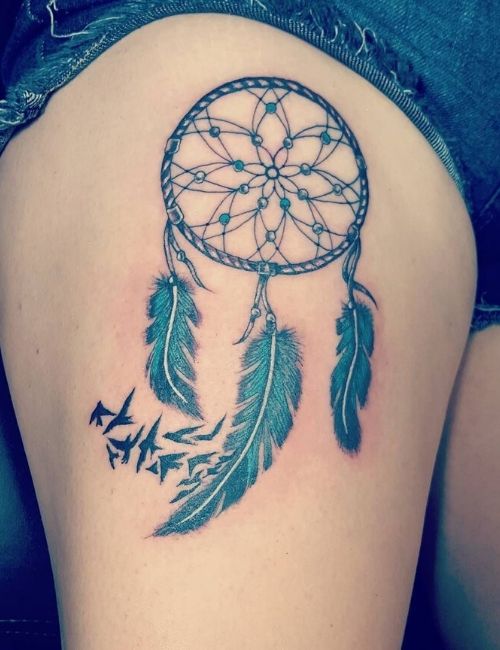 dream catcher tattoo on leg