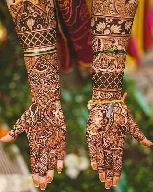 bride and groom design with Rajasthani is the flower and leaf pattern