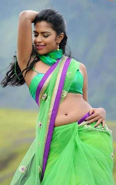 amala Paul in green low waist saree