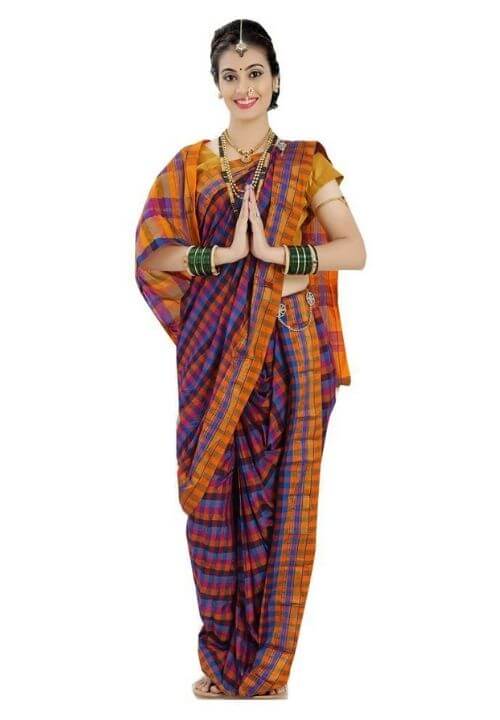 Orange Cotton Blend Nauvari